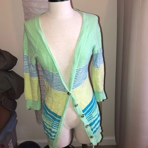 Green and blue cardigan!